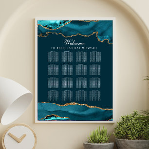 Chic Teal Gold Agate Party Seating Chart