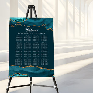 Chic Teal Gold Agate Party Seating Chart Foam Board