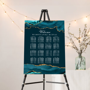 Chic Teal Gold Agate Party Seating Chart Foam Board