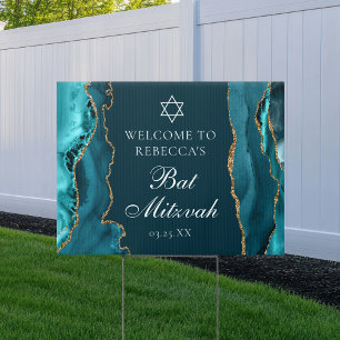 Chic Teal Gold Bat Mitzvah Party Welcome Yard Sign