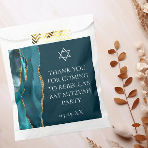 Chic Teal Gold Bat Mitzvah Personalized Party Favor Bag