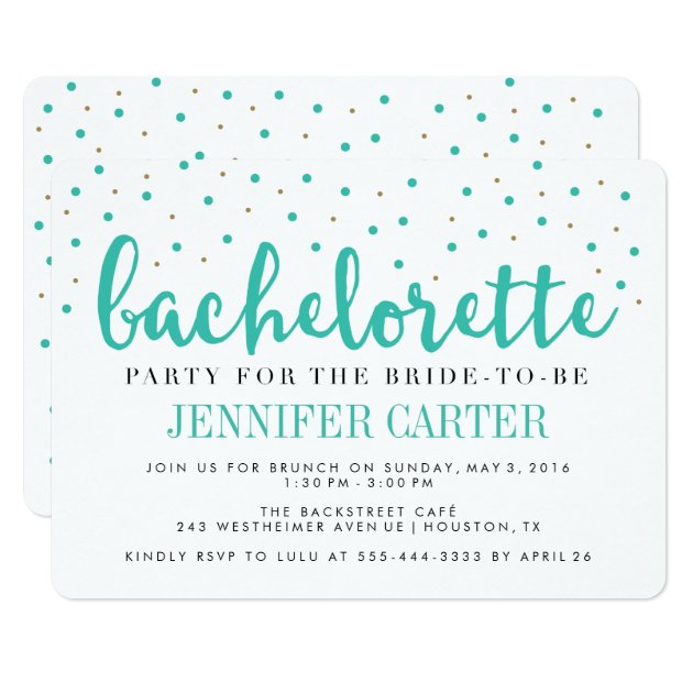 Chic Teal Gold Dots Bachelorette Party Invitation