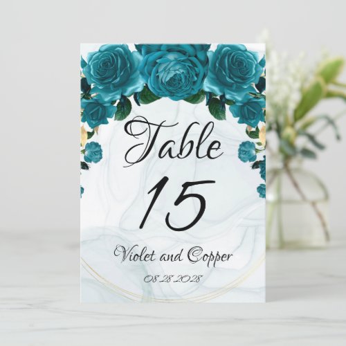 Chic Teal Gold Ethereal Wedding Table Numbers 