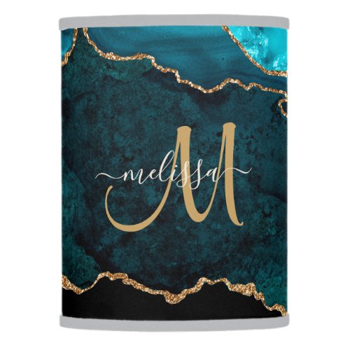 Chic Teal Gold Glitter Agate Custom Monogram Lamp Shade