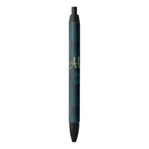 Chic Teal Gold Glitter Agate Custom Monogram Pen