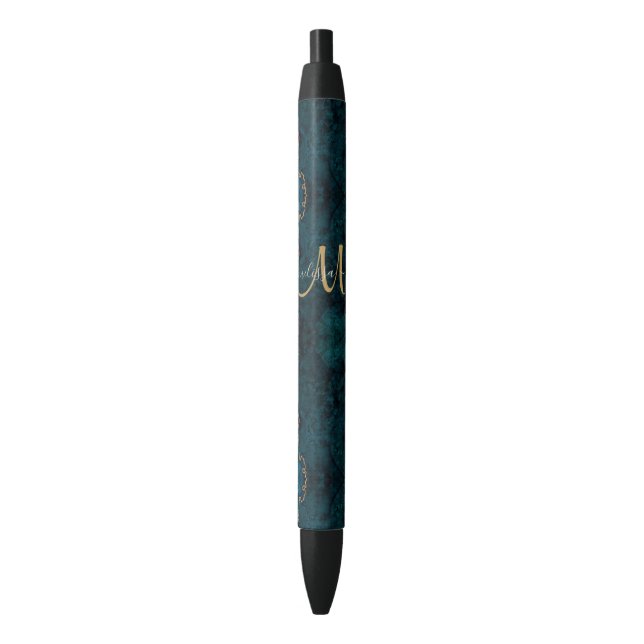 Chic Teal Gold Glitter Agate Custom Monogram Pen (Front Vertical)
