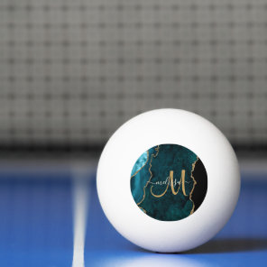 Chic Teal Gold Glitter Agate Custom Monogram Ping Pong Ball