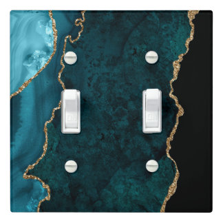 Chic Teal Gold Glitter Agate Marble Light Switch Cover