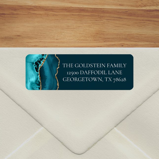 Chic Teal Gold Glitter Agate Return Address Label (Creator Uploaded)