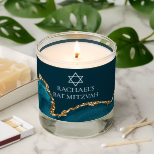 Chic Teal Gold Jewish Bat Mitzvah Personalized Scented Candle