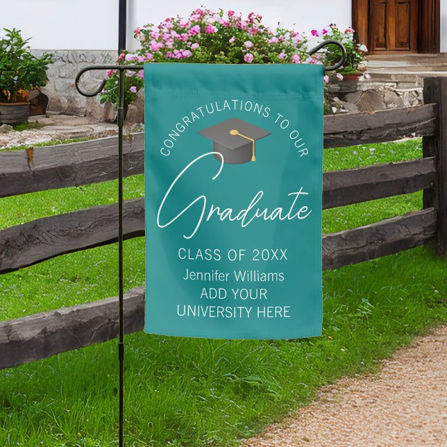 Chic Teal Graduate Custom 2026 Graduation Garden Flag (Creator Uploaded)