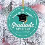 Chic Teal Graduate Custom Graduation Christmas Ceramic Ornament<br><div class="desc">This chic teal custom senior graduate Christmas ornament features your high school or college name for the class of 2025. Customize with your graduating year under the pretty white handwritten script and black grad cap for a great personalized graduation gift.</div>