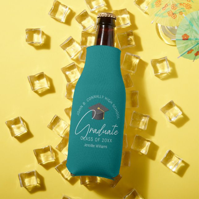 Chic Teal Graduate Custom Graduation Party Bottle Cooler (In Situ Summer)