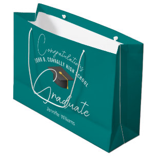 Chic Teal Graduate Customized Graduation Party Large Gift Bag