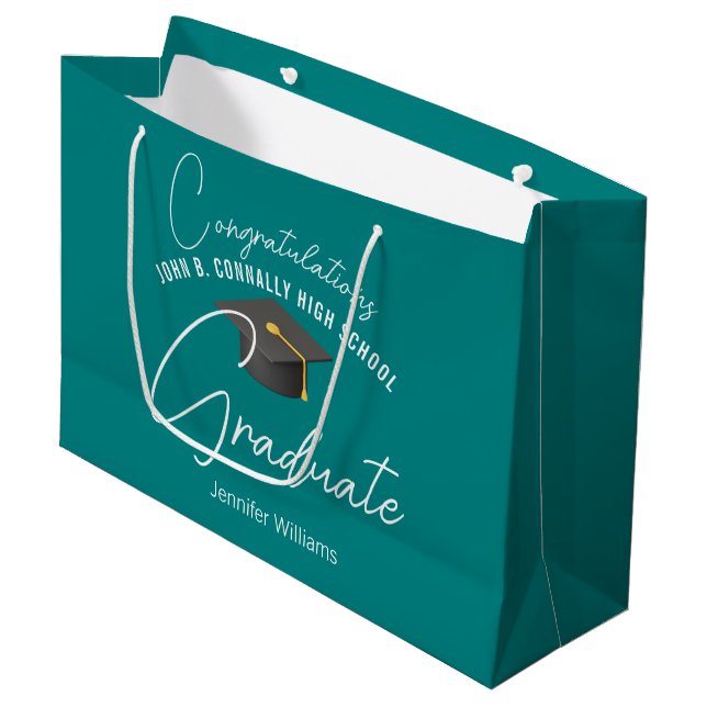 Chic Teal Graduate Customized Graduation Party Large Gift Bag (Front Angled)