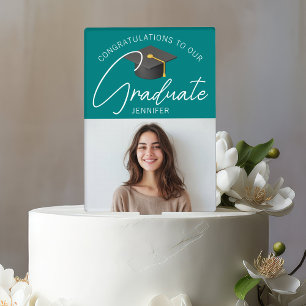 Chic Teal Graduate Photo 2026 Graduation Party Cake Topper