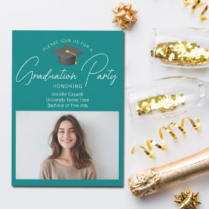 Chic Teal Graduate Photo Graduation Party Invitation