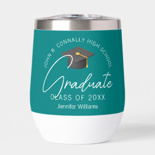 Chic Teal Graduation Party Customized Graduate Thermal Wine Tumbler