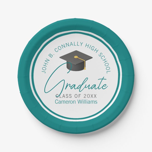 Chic Teal Graduation Party Graduate Paper Plates (Front)