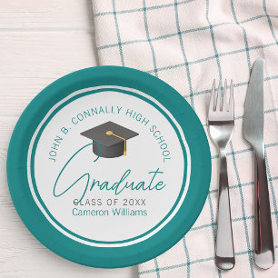 Chic Teal Graduation Party Graduate Paper Plates