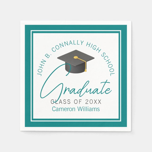 Chic Teal Graduation Party Personalized Graduate Napkins (Front)