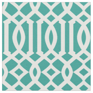 Chic Teal Green and White Trellis Lattice Pattern Fabric