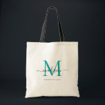Chic Teal Green Black Monogram Initial Script Name Tote Bag<br><div class="desc">Modern Trendy Elegant Teal Green Black Monogram Initial Script Name Tote Bag</div>