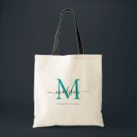 Chic Teal Green Black Monogram Initial Script Name Tote Bag<br><div class="desc">Modern Trendy Elegant Teal Green Black Monogram Initial Script Name Tote Bag</div>