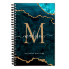 Chic Teal Green Gold Glitter Agate Geode Monogram