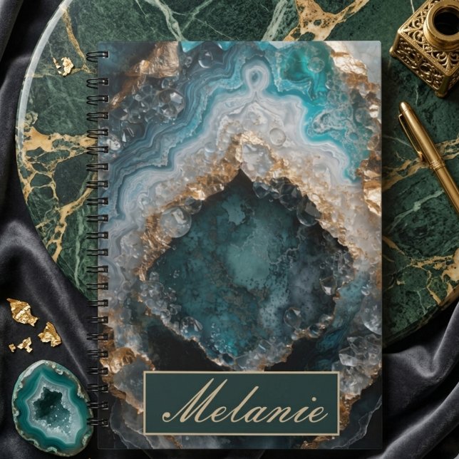 Chic Teal Green Gold Glitter Personalized Notebook (Creator Uploaded)