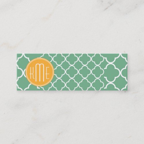 Chic Teal Green Quatrefoil with Yellow Monogram Business Card Templates