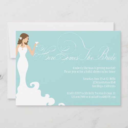 Chic Teal Here Comes the Bride Shower Invite