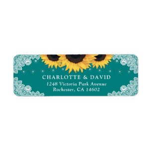 Chic Teal Lace Sunflower Return Address Labels