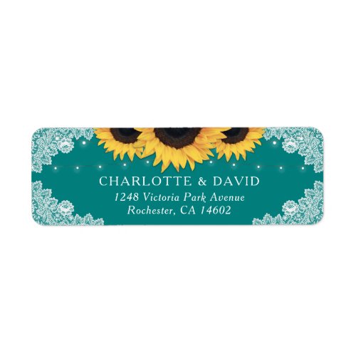 Chic Teal Lace Sunflower Return Address Labels