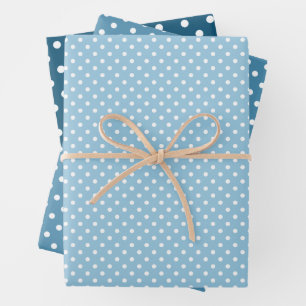 Chic Teal Light Blue White Polka Dots Pattern Wrapping Paper Sheets