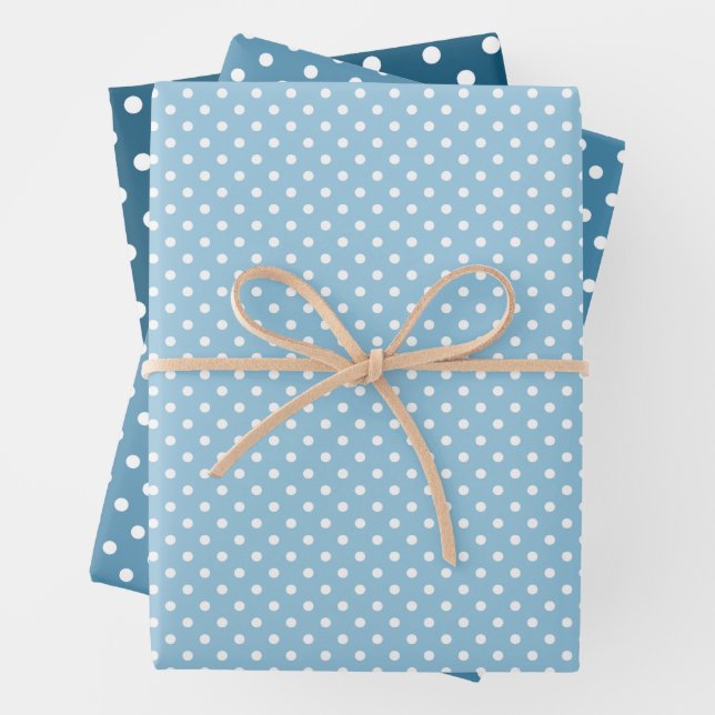 Chic Teal Light Blue White Polka Dots Pattern Wrapping Paper Sheets (In situ)