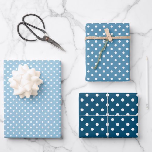 Chic Teal Light Blue White Polka Dots Pattern Wrapping Paper Sheets
