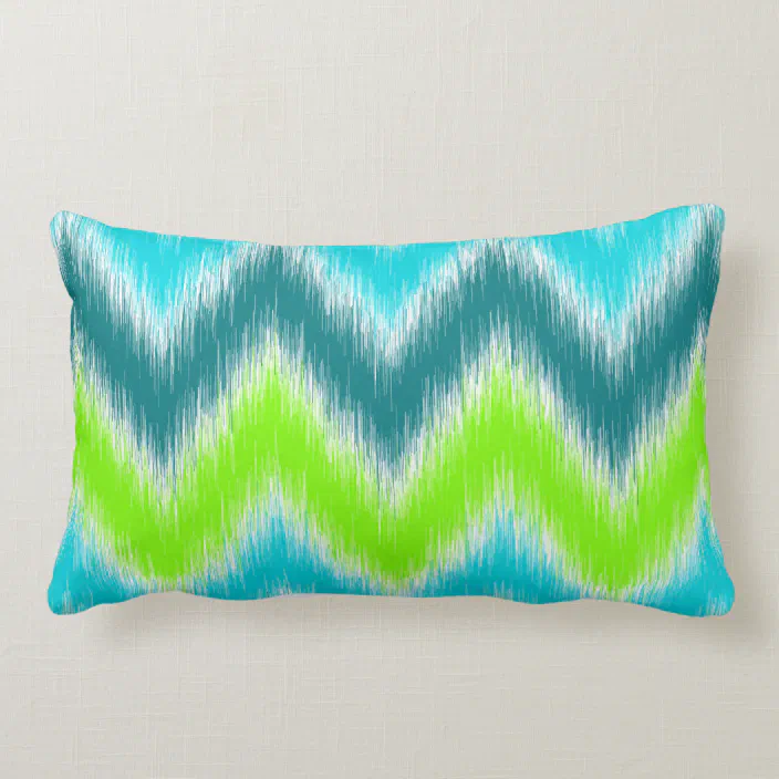 Chic Teal Lime Green Aqua Turquoise Zigzag Pattern Lumbar Pillow Zazzle Com