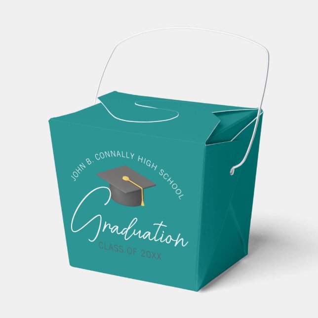 Chic Teal Modern 2025 Graduation Party Favor Boxes (Front Side)