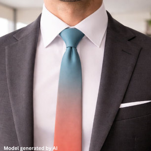 Chic Teal Peach Ombre Gradient Neck Tie