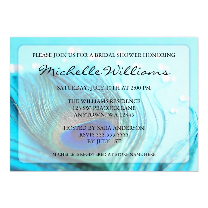 Chic Teal Peacock Jewels Bridal Shower Invitations