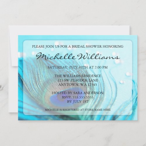 Chic Teal Peacock Jewels Bridal Shower Invitations