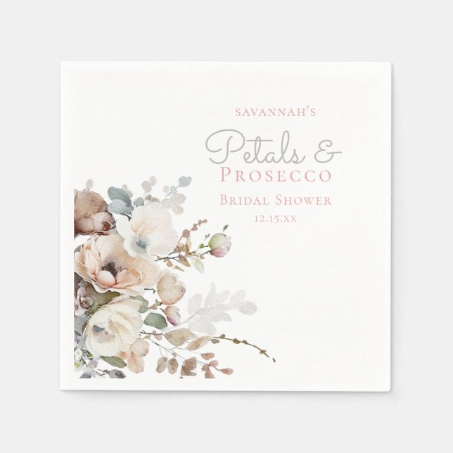 Chic Teal Petals and Prosecco Floral Bridal Shower Napkins (Front)