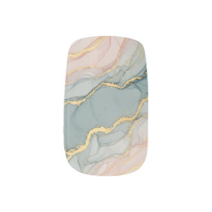 Chic Teal Pink Gold Alcohol Ink Minx Nail Art