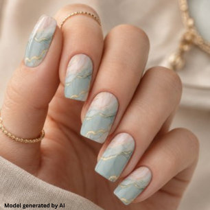 Chic Teal Pink Gold Alcohol Ink Minx Nail Art