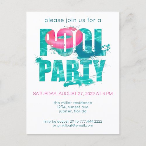 Chic Teal Pink Pool Party Splash Postcard