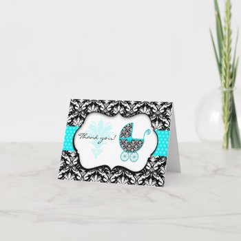 Chic Teal Polka Dot Damask Baby Shower Thank You by TreasureTheMoments at Zazzle
