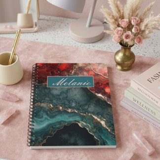 Chic teal red gold crystal Personalized Notebook