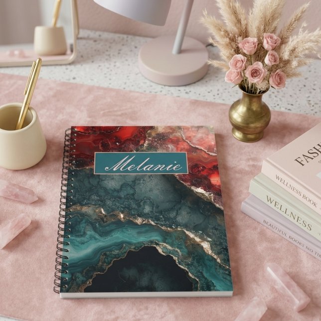 Chic teal red gold crystal Personalized Notebook (Creator Uploaded)