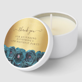 Chic Teal Rose Gold 50th Birthday Party Thank You Mini Candle Favors